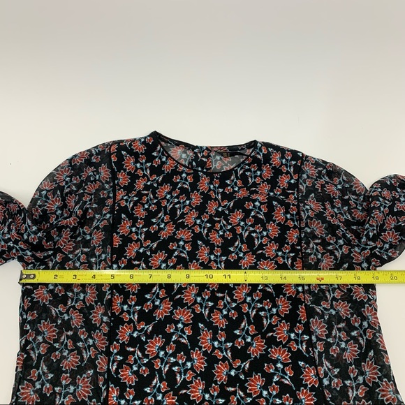 Zara Dark Floral Sheer Long Sleeve Blouse High Crewneck Button Down Back Size M - Picture 14 of 15